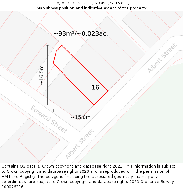 16, ALBERT STREET, STONE, ST15 8HQ: Plot and title map