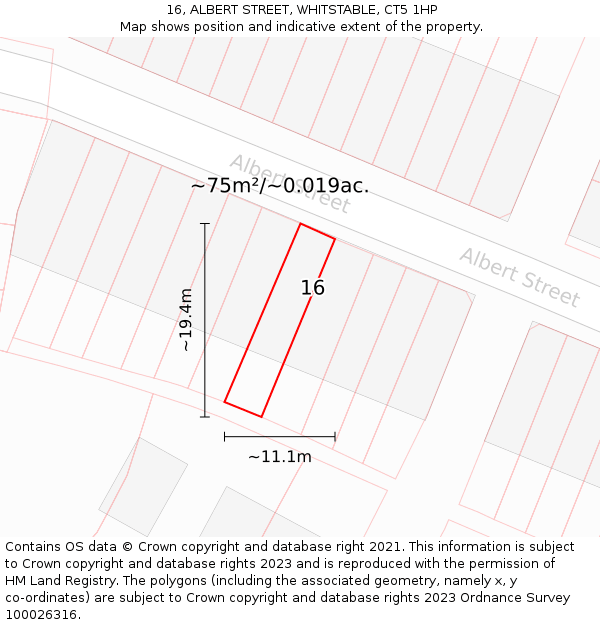 16, ALBERT STREET, WHITSTABLE, CT5 1HP: Plot and title map
