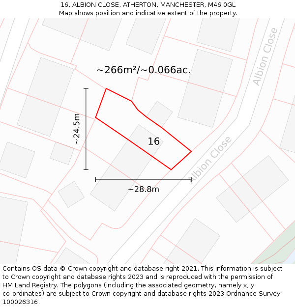 16, ALBION CLOSE, ATHERTON, MANCHESTER, M46 0GL: Plot and title map