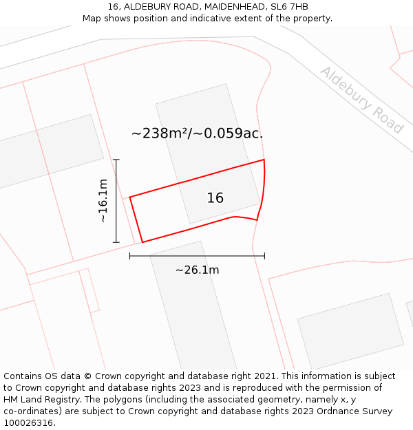 16, ALDEBURY ROAD, MAIDENHEAD, SL6 7HB: Plot and title map