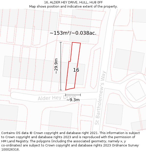 16, ALDER HEY DRIVE, HULL, HU8 0FF: Plot and title map