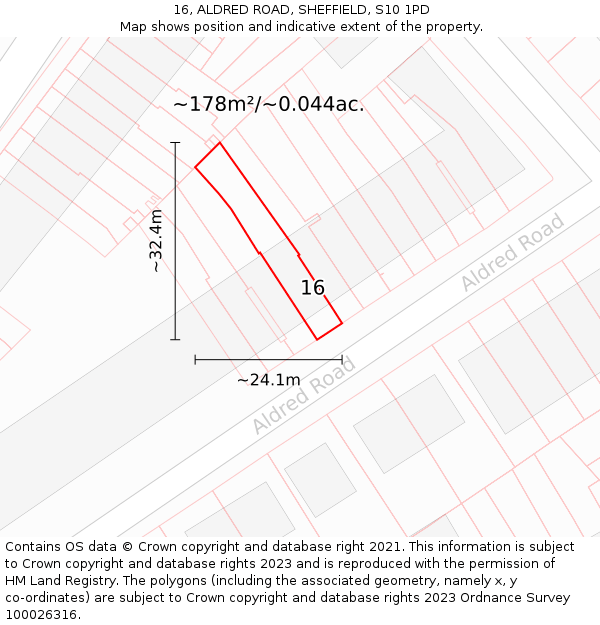 16, ALDRED ROAD, SHEFFIELD, S10 1PD: Plot and title map
