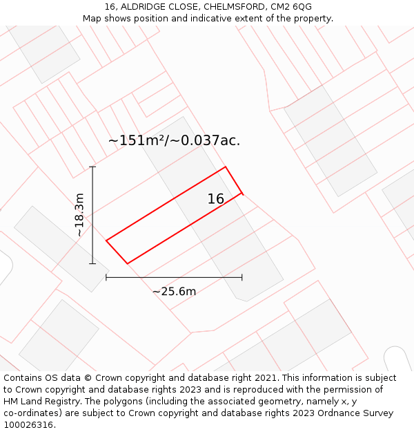 16, ALDRIDGE CLOSE, CHELMSFORD, CM2 6QG: Plot and title map