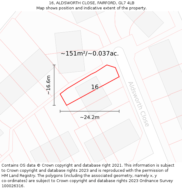 16, ALDSWORTH CLOSE, FAIRFORD, GL7 4LB: Plot and title map