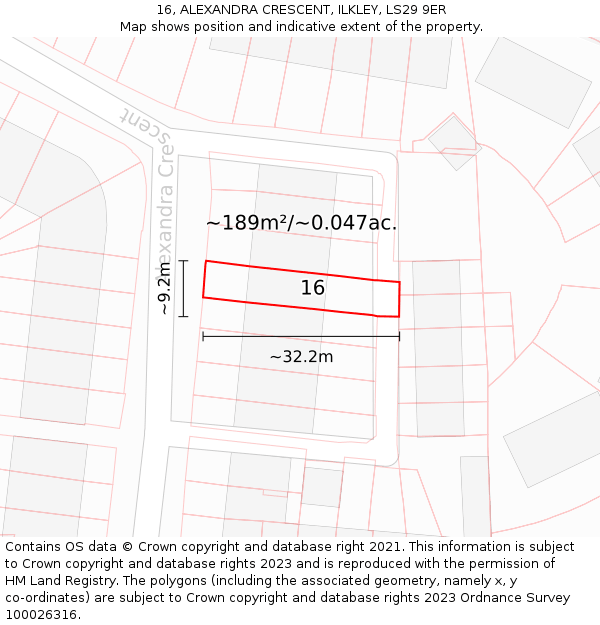 16, ALEXANDRA CRESCENT, ILKLEY, LS29 9ER: Plot and title map