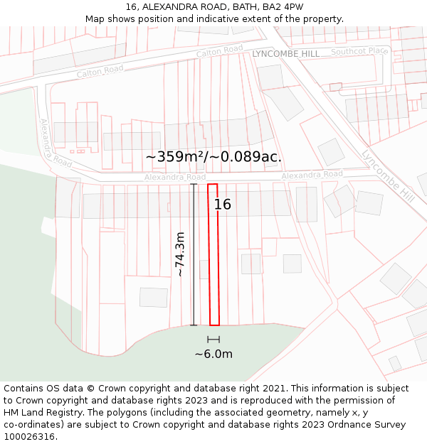 16, ALEXANDRA ROAD, BATH, BA2 4PW: Plot and title map
