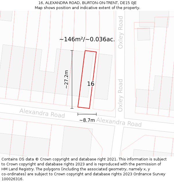 16, ALEXANDRA ROAD, BURTON-ON-TRENT, DE15 0JE: Plot and title map