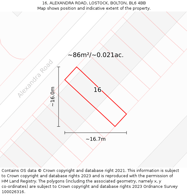 16, ALEXANDRA ROAD, LOSTOCK, BOLTON, BL6 4BB: Plot and title map