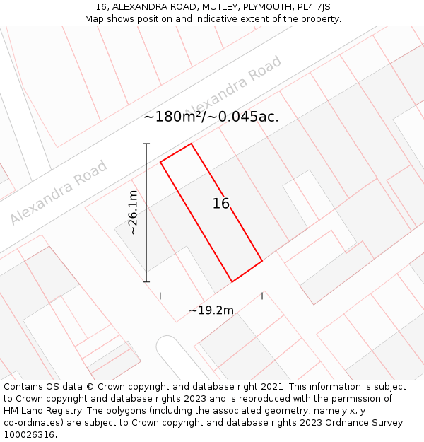 16, ALEXANDRA ROAD, MUTLEY, PLYMOUTH, PL4 7JS: Plot and title map