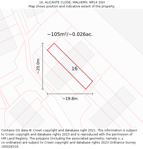 16, ALICANTE CLOSE, MALVERN, WR14 2SH: Plot and title map