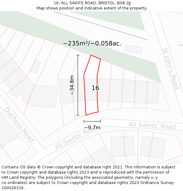 16, ALL SAINTS ROAD, BRISTOL, BS8 2JJ: Plot and title map