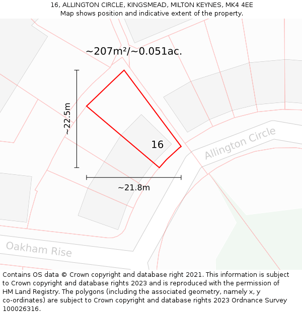16, ALLINGTON CIRCLE, KINGSMEAD, MILTON KEYNES, MK4 4EE: Plot and title map