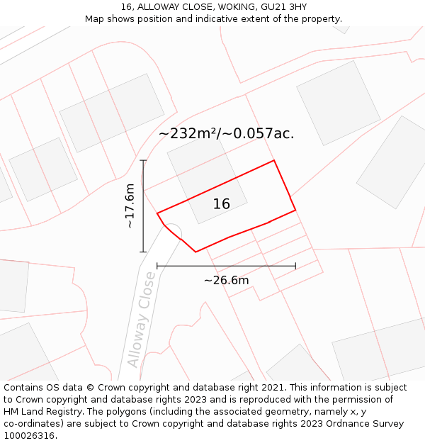 16, ALLOWAY CLOSE, WOKING, GU21 3HY: Plot and title map