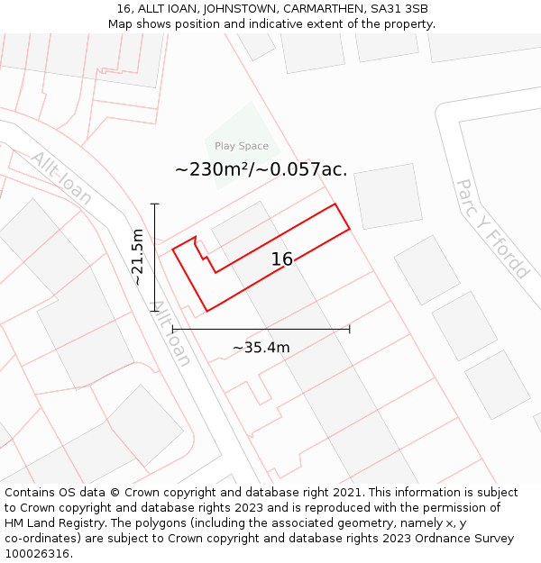 16, ALLT IOAN, JOHNSTOWN, CARMARTHEN, SA31 3SB: Plot and title map