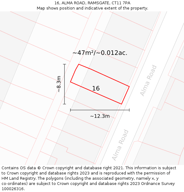 16, ALMA ROAD, RAMSGATE, CT11 7PA: Plot and title map