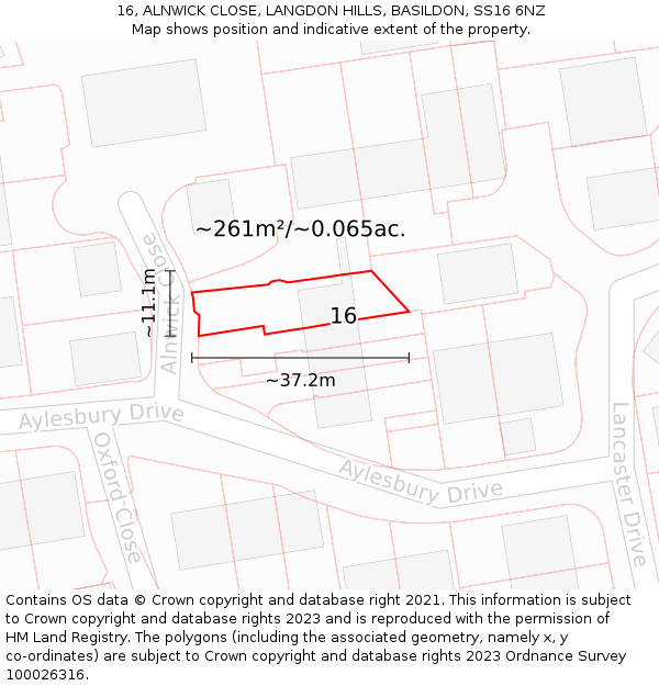 16, ALNWICK CLOSE, LANGDON HILLS, BASILDON, SS16 6NZ: Plot and title map
