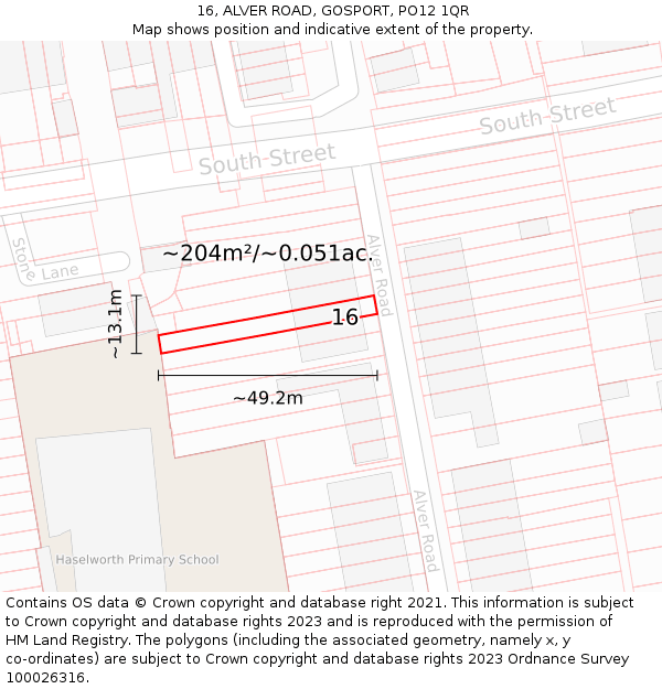 16, ALVER ROAD, GOSPORT, PO12 1QR: Plot and title map