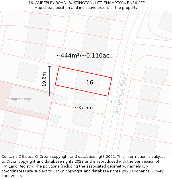 16, AMBERLEY ROAD, RUSTINGTON, LITTLEHAMPTON, BN16 2EF: Plot and title map