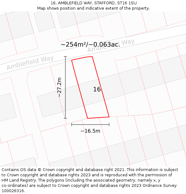 16, AMBLEFIELD WAY, STAFFORD, ST16 1SU: Plot and title map