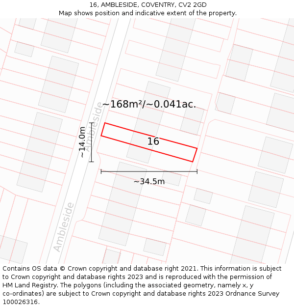 16, AMBLESIDE, COVENTRY, CV2 2GD: Plot and title map