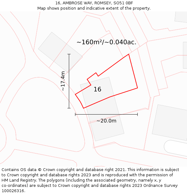 16, AMBROSE WAY, ROMSEY, SO51 0BF: Plot and title map