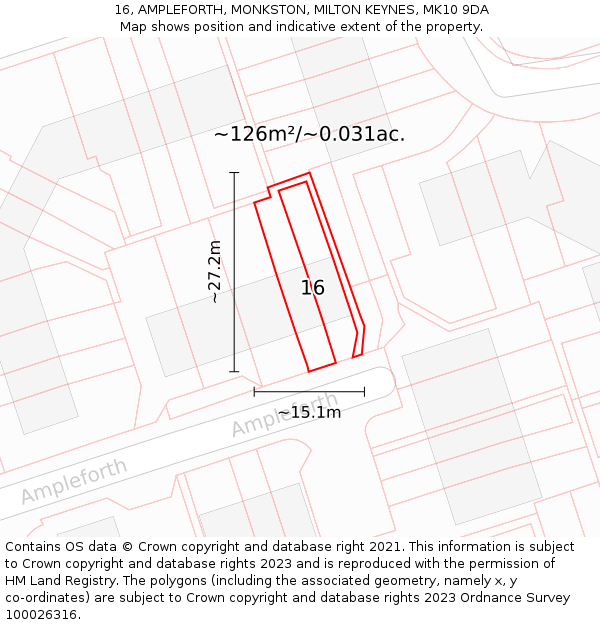 16, AMPLEFORTH, MONKSTON, MILTON KEYNES, MK10 9DA: Plot and title map