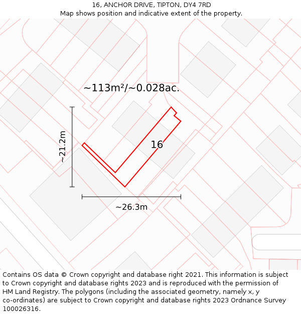 16, ANCHOR DRIVE, TIPTON, DY4 7RD: Plot and title map