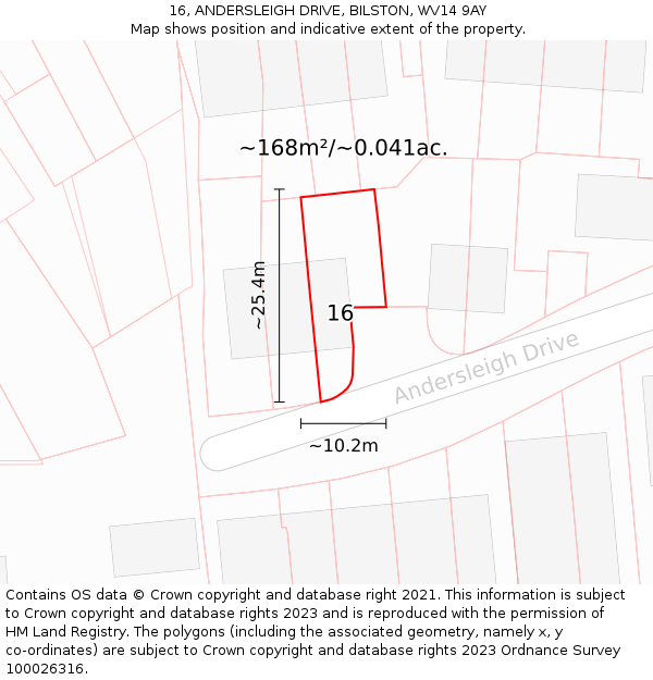 16, ANDERSLEIGH DRIVE, BILSTON, WV14 9AY: Plot and title map