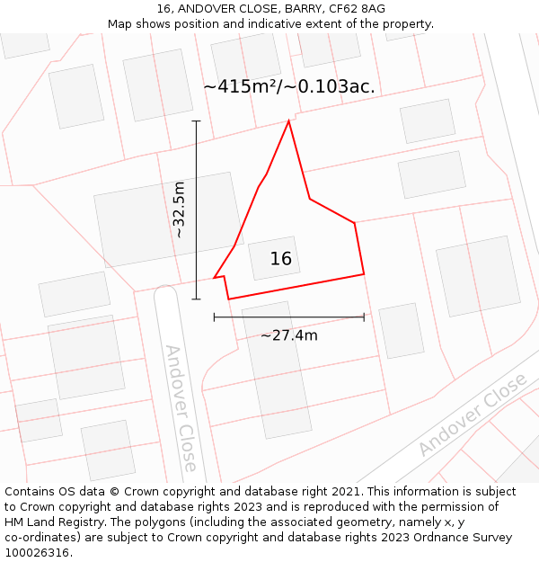 16, ANDOVER CLOSE, BARRY, CF62 8AG: Plot and title map