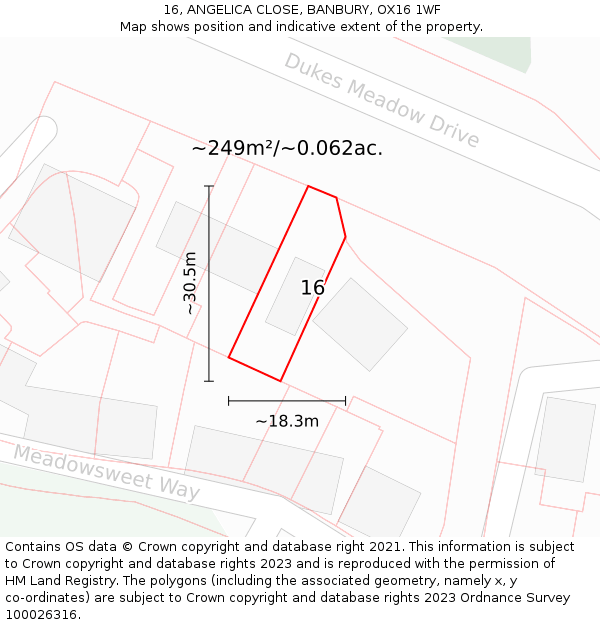 16, ANGELICA CLOSE, BANBURY, OX16 1WF: Plot and title map