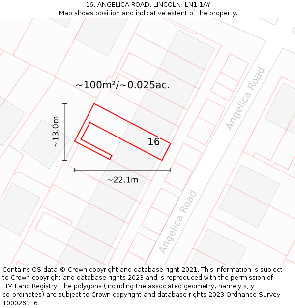 16, ANGELICA ROAD, LINCOLN, LN1 1AY: Plot and title map