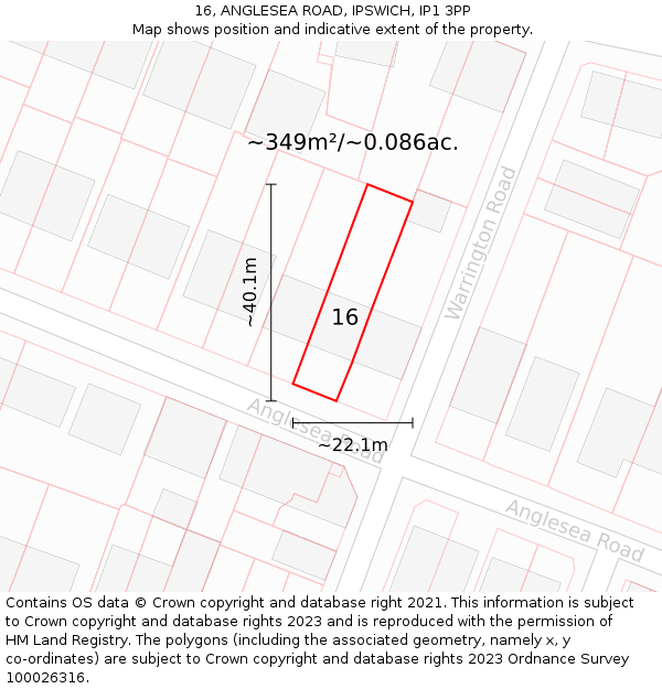 16, ANGLESEA ROAD, IPSWICH, IP1 3PP: Plot and title map