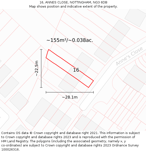 16, ANNES CLOSE, NOTTINGHAM, NG3 6DB: Plot and title map