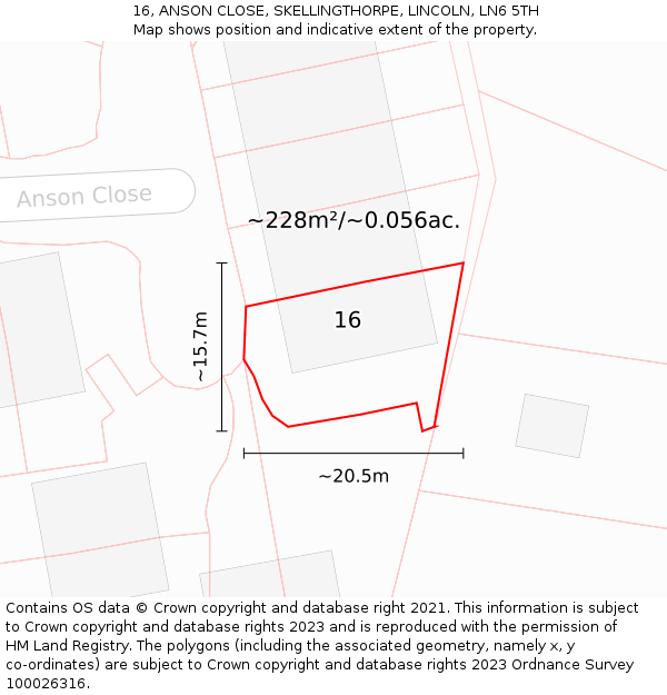 16, ANSON CLOSE, SKELLINGTHORPE, LINCOLN, LN6 5TH: Plot and title map