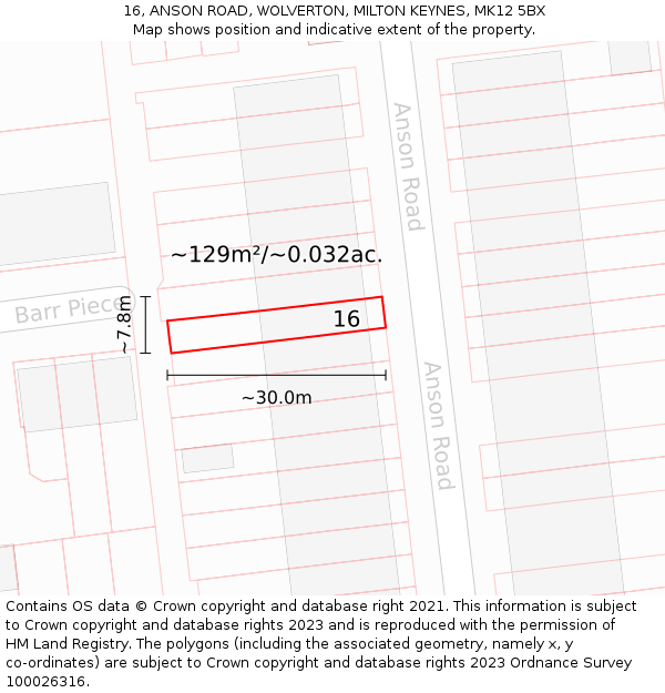 16, ANSON ROAD, WOLVERTON, MILTON KEYNES, MK12 5BX: Plot and title map