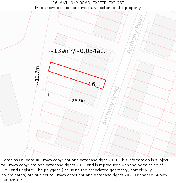 16, ANTHONY ROAD, EXETER, EX1 2ST: Plot and title map