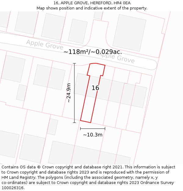 16, APPLE GROVE, HEREFORD, HR4 0EA: Plot and title map
