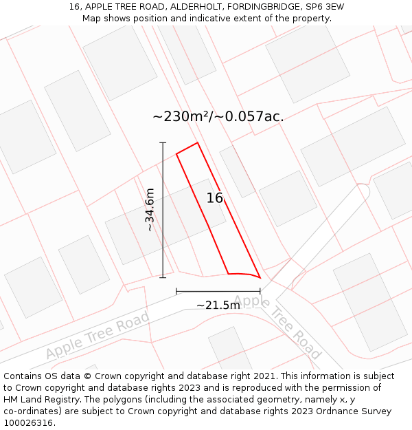 16, APPLE TREE ROAD, ALDERHOLT, FORDINGBRIDGE, SP6 3EW: Plot and title map