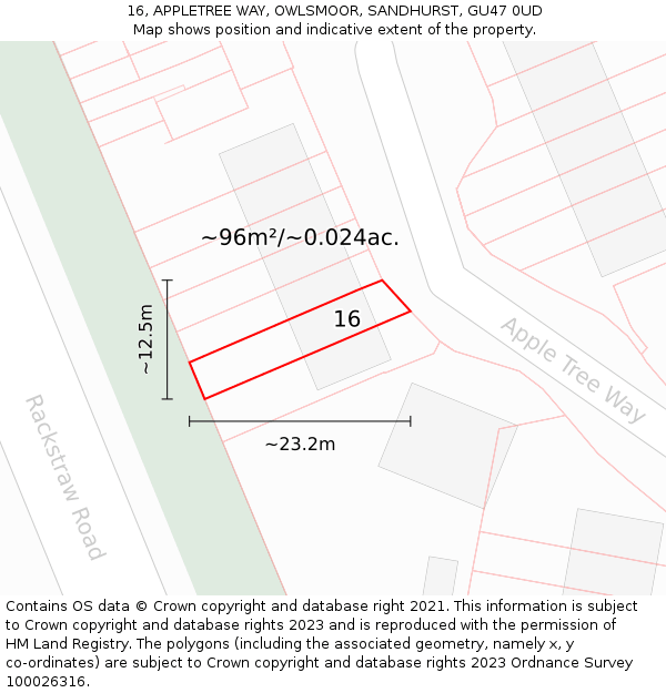 16, APPLETREE WAY, OWLSMOOR, SANDHURST, GU47 0UD: Plot and title map