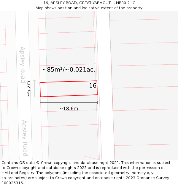 16, APSLEY ROAD, GREAT YARMOUTH, NR30 2HG: Plot and title map