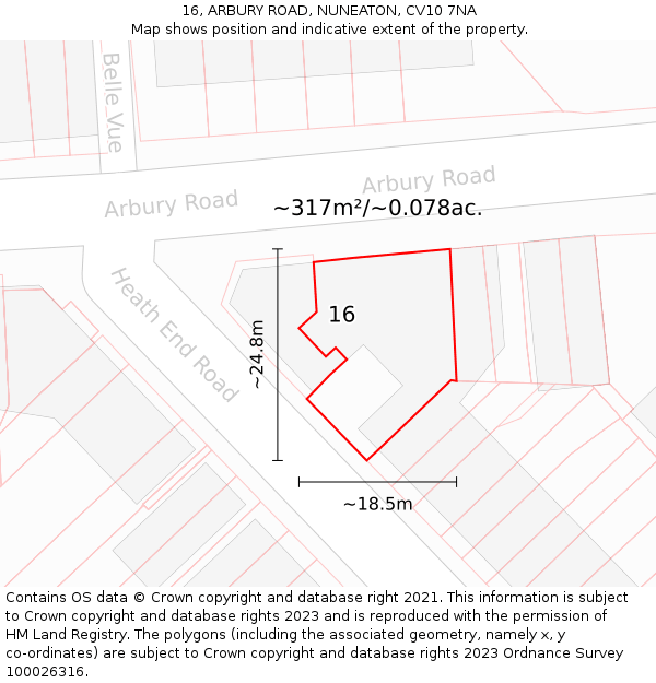 16, ARBURY ROAD, NUNEATON, CV10 7NA: Plot and title map