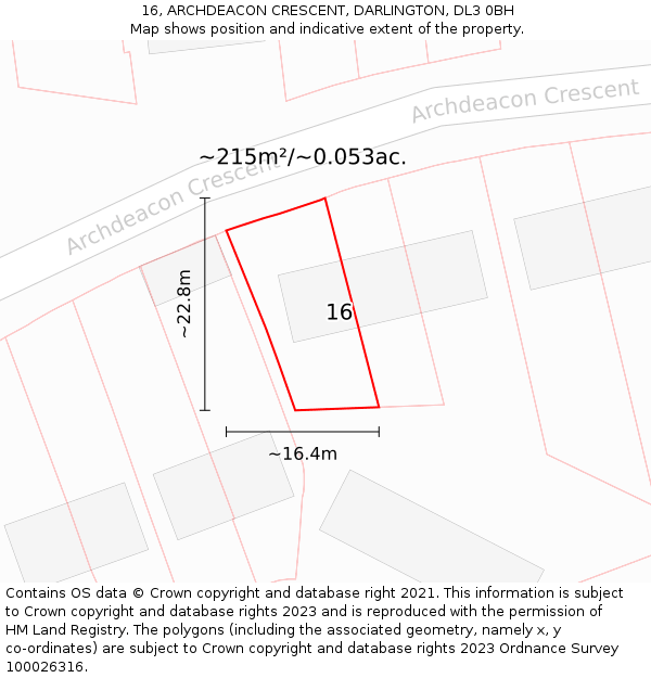 16, ARCHDEACON CRESCENT, DARLINGTON, DL3 0BH: Plot and title map