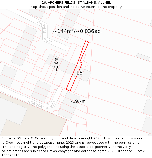 16, ARCHERS FIELDS, ST ALBANS, AL1 4EL: Plot and title map