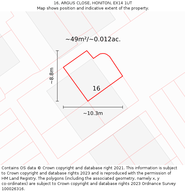 16, ARGUS CLOSE, HONITON, EX14 1UT: Plot and title map