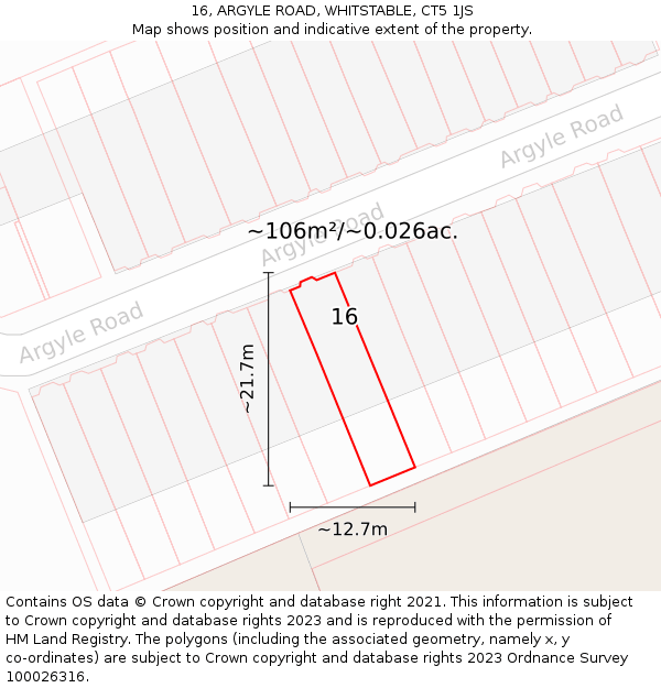 16, ARGYLE ROAD, WHITSTABLE, CT5 1JS: Plot and title map