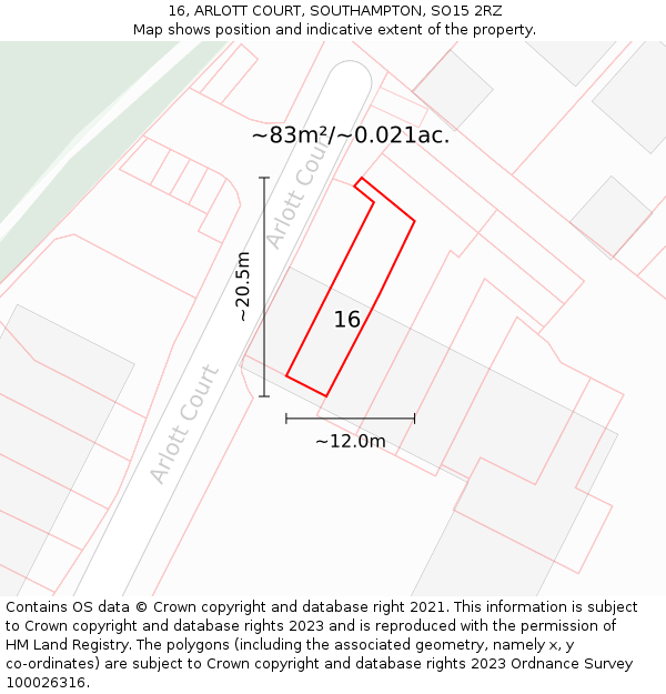 16, ARLOTT COURT, SOUTHAMPTON, SO15 2RZ: Plot and title map
