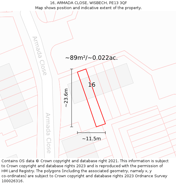 16, ARMADA CLOSE, WISBECH, PE13 3QF: Plot and title map