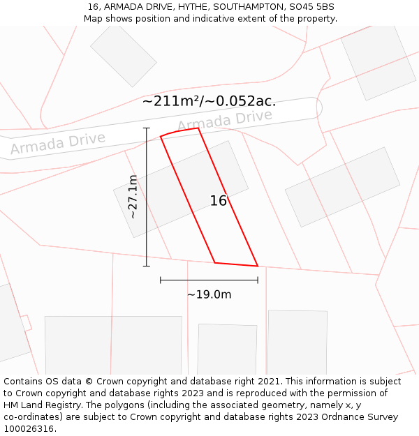 16, ARMADA DRIVE, HYTHE, SOUTHAMPTON, SO45 5BS: Plot and title map