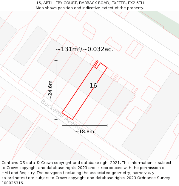 16, ARTILLERY COURT, BARRACK ROAD, EXETER, EX2 6EH: Plot and title map