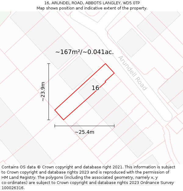 16, ARUNDEL ROAD, ABBOTS LANGLEY, WD5 0TP: Plot and title map